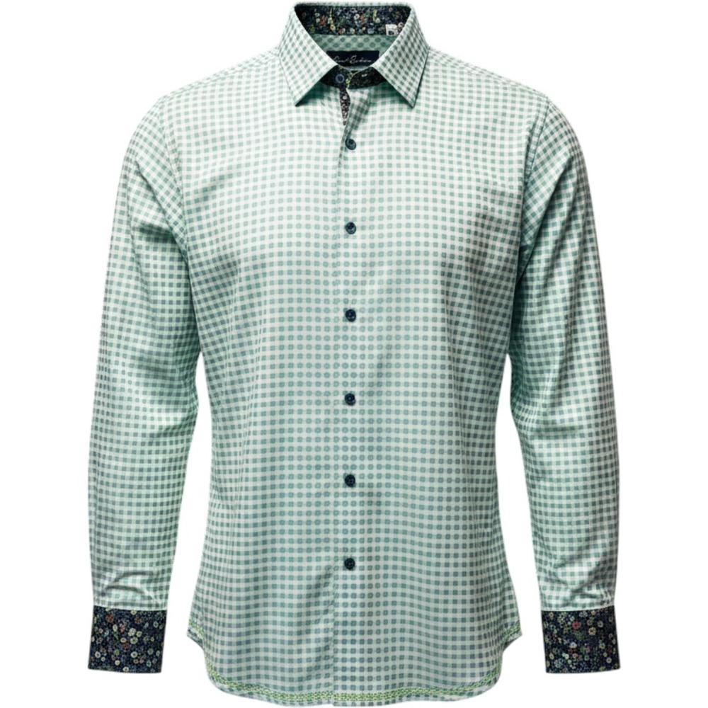 Robert Graham Dress Shirt 2XL Mint Green Embroidered Preppy Designer Flip Cuff